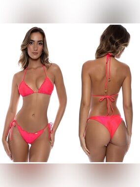 Luli Fama Ruched Bikini Bombshell Red
